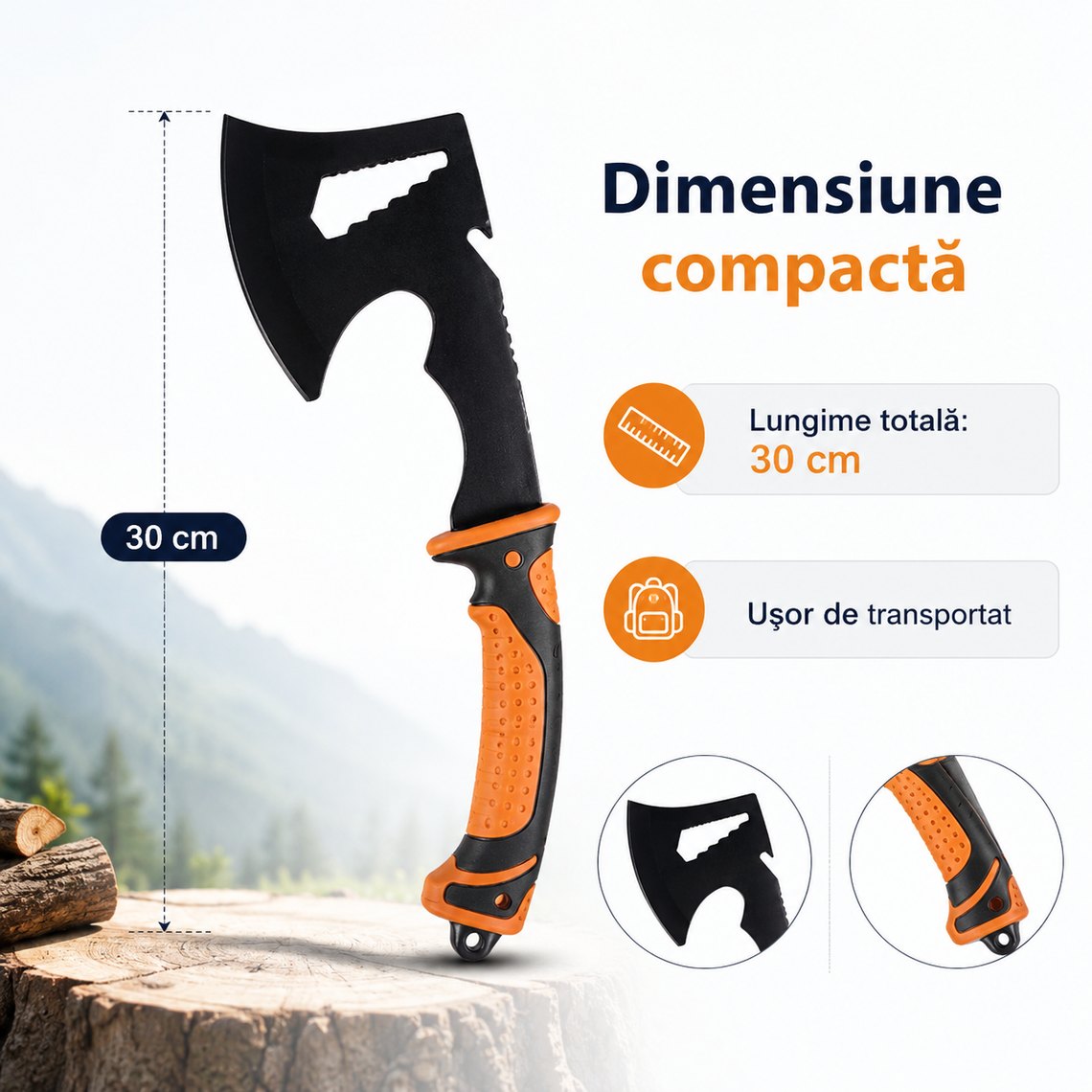 Topor multifuncțional camping, 30 cm – poza 5