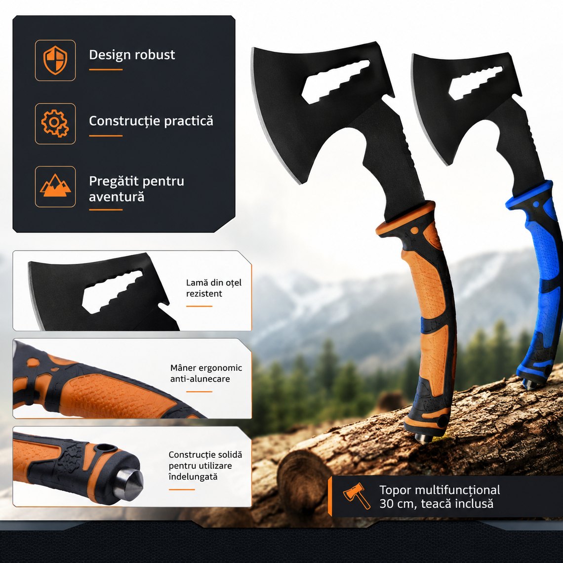 Topor multifuncțional camping, 30 cm – poza 4